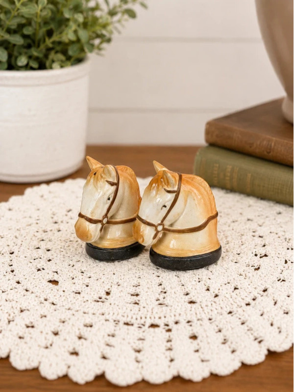 Vintage Horse Head Salt & Pepper Shakers | Ceramic Equestrian Set